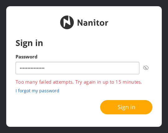 Sign-in page showing the Too many failed attempts message