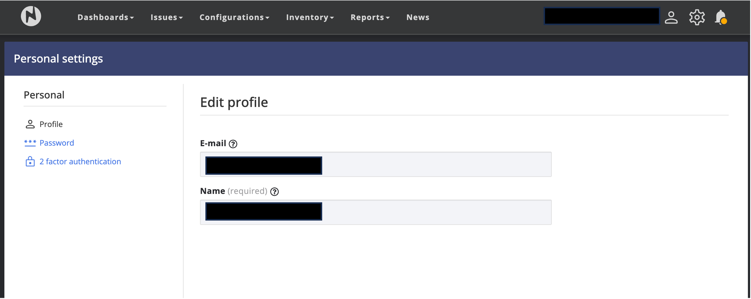 New Personal Settings page